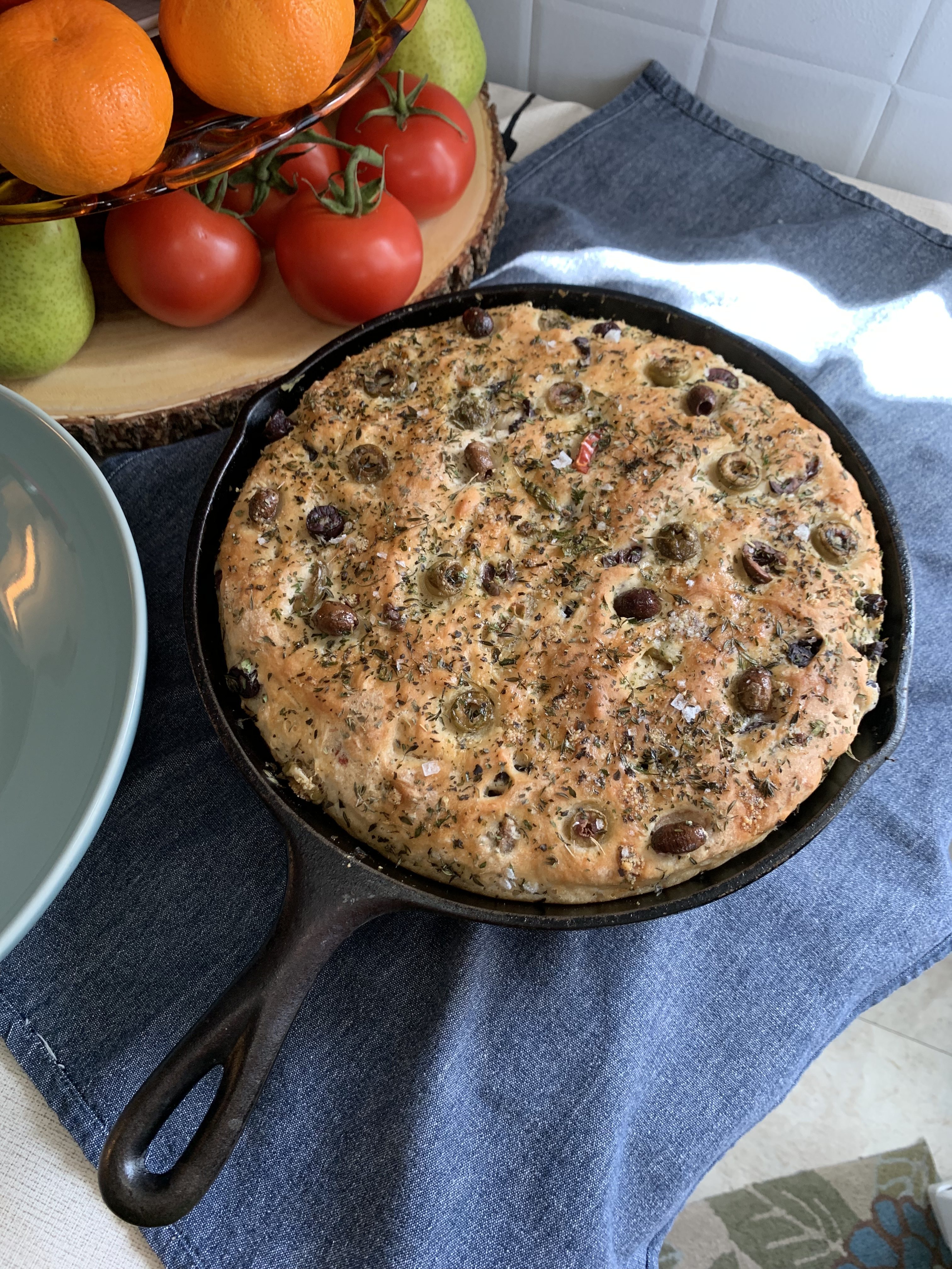 No-Knead Olive Skillet Bread